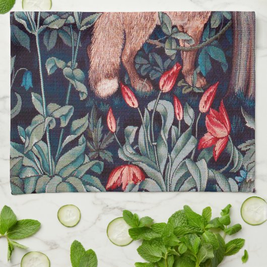 Fox im Wald, William Morris Geschirrtuch (Gefaltet)