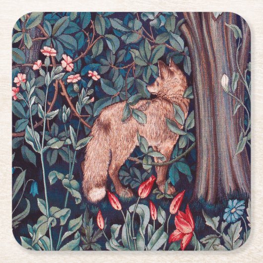 Fox im Wald, William Morris Rechteckiger Pappuntersetzer (Vorderseite)
