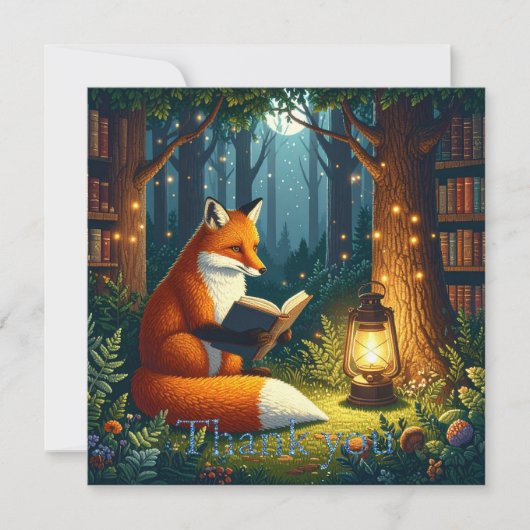 Fox in a Magical Forest Library Dankeskarte (Vorderseite)