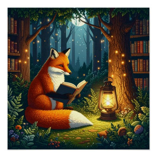 Fox in a Magical Forest Library Poster (Vorderseite)