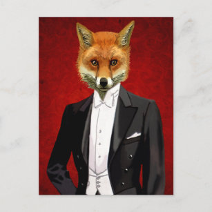 Fox in Abend Anzug, Portrait Postkarte