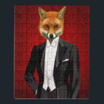 Fox in Abend Anzug, Portrait Puzzle<br><div class="desc">Fox In Abend Anzug,  Portrait von Fab Funky.  Der Fuchs ist gut gekleidet und hat einen roten Hintergrund. | 190731D</div>