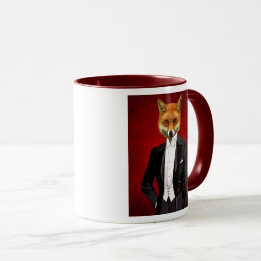 Fox in Abend Anzug, Portrait Tasse (VorderseiteRechts)