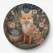 Fox in Autumn Garden William Morris Style Pappteller (Vorderseite)