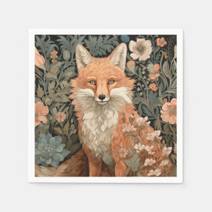 Fox in Autumn Garden William Morris Style Serviette