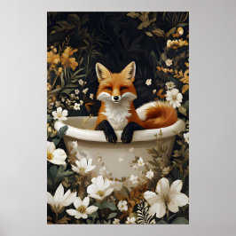 Fox In Bathtub Poster, Funny Animal Poster, Fox Poster