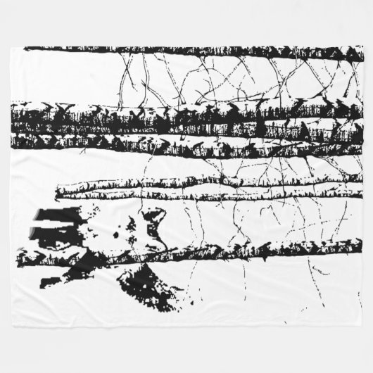 Fox in Birch Tree Forest Black Silhouette Fleecedecke (Vorderseite (Horizontal))