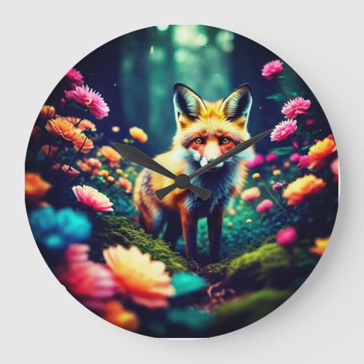 "Fox in Bloom" Große Wanduhr (Vorderseite)