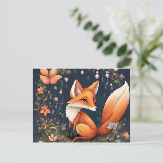 Fox in Bloom Postkarte (Stehend Vorderseite)