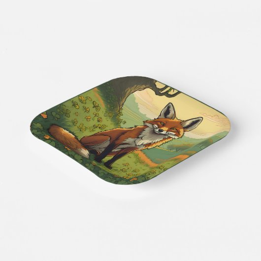 Fox in den Kleeblättern Pappteller (Gewinkelt)