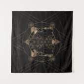 Fox in der heiligen Geometrie - Schwarzes und Gold Wandteppich (Vorderseite (Horizontal))