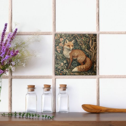 Fox in einem Märchenwald Vintag Fliese