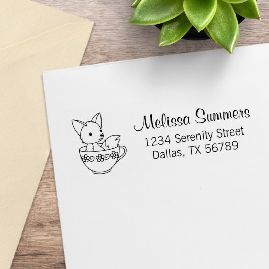 Fox in einer Teacup-Adresse Gummistempel