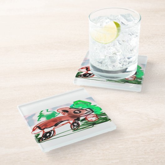 Fox in Frühjahr Glasuntersetzer (Schrägansicht)