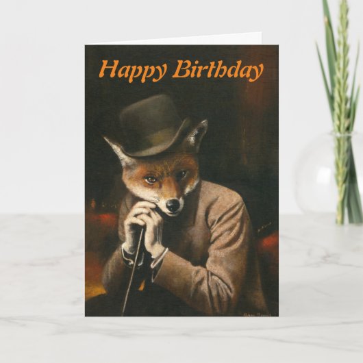 Fox in Hat Birthday Card Karte (Vorderseite)
