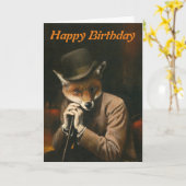 Fox in Hat Birthday Card Karte (Gelbe Blume)