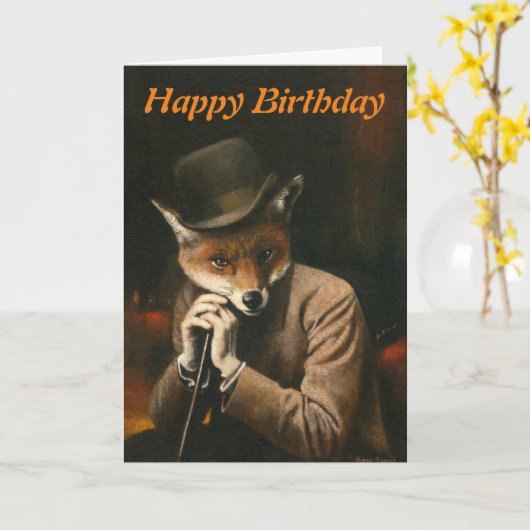 Fox in Hat Birthday Card Karte (Gelbe Blume)