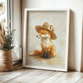 Fox in Hat Whimsical Vintag Woodland Animal Poster