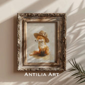 Fox in Hat Whimsical Vintag Woodland Animal Poster
