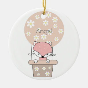 Fox in Hot Air Ballon mit Blume Personalisiert Keramik Ornament