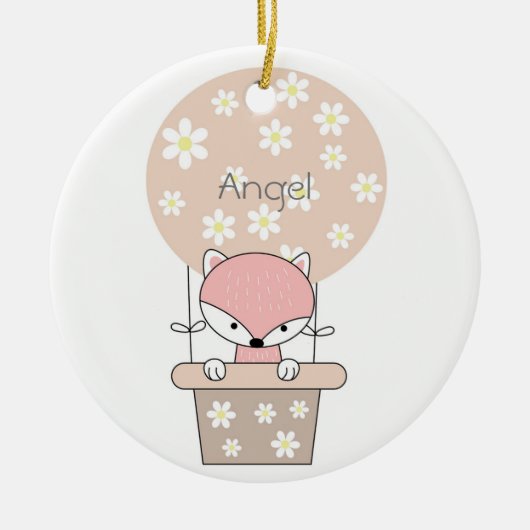 Fox in Hot Air Ballon mit Blume Personalisiert Keramik Ornament (Vorne)
