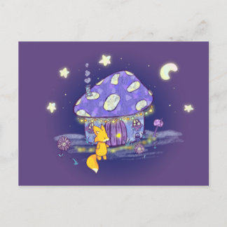 Fox in Lunar Mushroom House Postcard Postkarte
