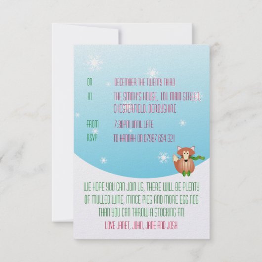 Fox in Mittens Einladung (Rückseite)