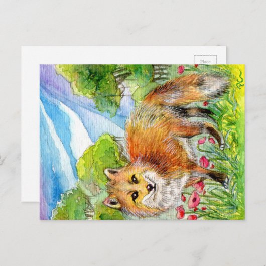 Fox in Mohnfeldern Postkarte (Vorne/Hinten)
