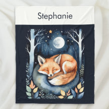 Fox in Moonlit Forest Watercolor Whimsical Cute