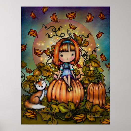 Fox in Pumpkin Patch Niedliche Herbst Kunst Poster (Vorne)