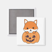 Fox in Pumpkin Sweet Foxes Happy Halloween Magnet (Vorderseite/Rückseite)