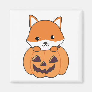 Fox in Pumpkin Sweet Foxes Happy Halloween Magnet
