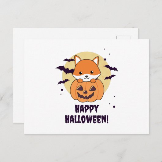 Fox in Pumpkin Sweet Foxes Happy Halloween Postkarte (Vorne/Hinten)