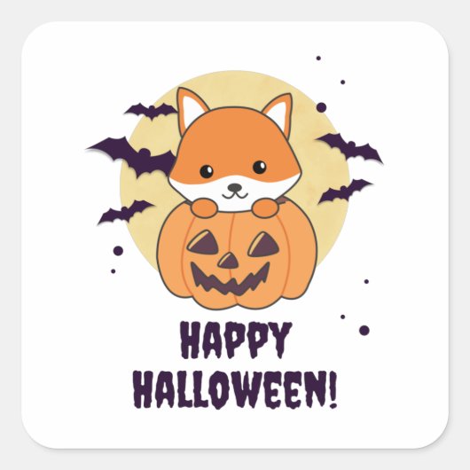 Fox in Pumpkin Sweet Foxes Happy Halloween Quadratischer Aufkleber (Vorderseite)