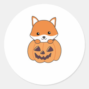 Fox in Pumpkin Sweet Foxes Happy Halloween Runder Aufkleber