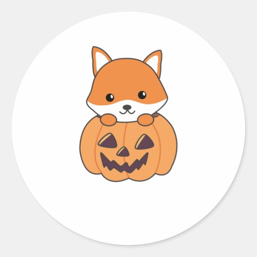 Fox in Pumpkin Sweet Foxes Happy Halloween Runder Aufkleber (Vorderseite)