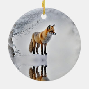 Fox in Snow Wildlife Schöne Weihnachten Keramik Ornament