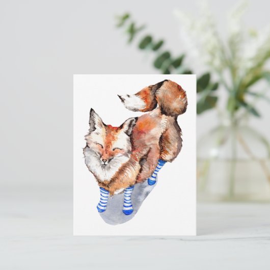 Fox in Socken Postkarte (Stehend Vorderseite)