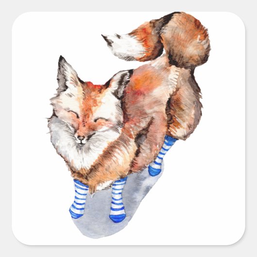 Fox in Socken Quadratischer Aufkleber (Vorderseite)