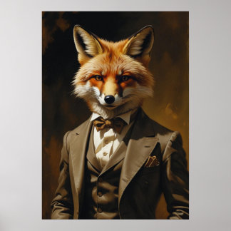 Fox in Suit Art Print Funny Animal Wall Poster