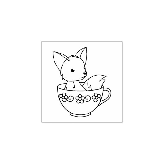 Fox in Teacup 2 Gummistempel (Prägung)