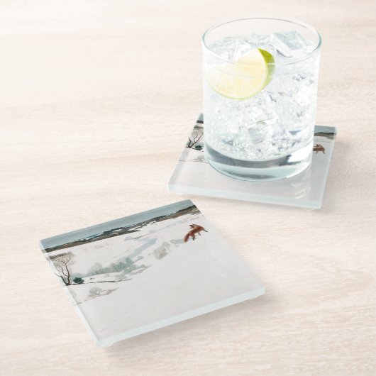 Fox in the Snow, 1935 von Newell Convers Wyeth Glasuntersetzer (Schrägansicht)