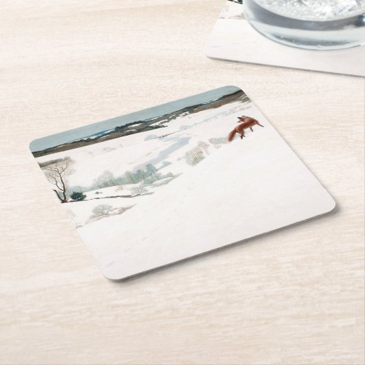 Fox in the Snow, 1935 von Newell Convers Wyeth Rechteckiger Pappuntersetzer (angewinkelt)