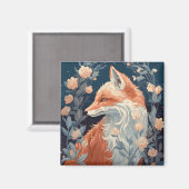 Fox in Wald schöne Blumenfocken Magnet (Vorderseite/Rückseite)