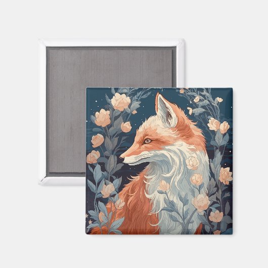 Fox in Wald schöne Blumenfocken Magnet (Vorderseite/Rückseite)