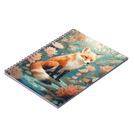 Fox in Wald schöne Blumenfocken Notizblock (Linke Seite)