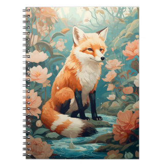 Fox in Wald schöne Blumenfocken Notizblock