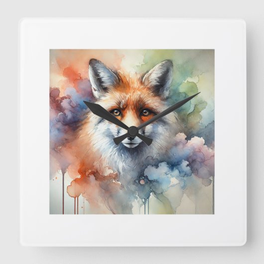 Fox in Watercolor 250624AREF126 - Watercolor Quadratische Wanduhr (Vorderseite)