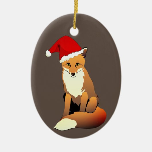 Fox in Weihnachtsmannmütze Keramik Ornament (Vorne)