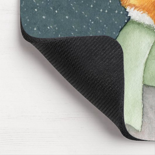 Fox in Winter Scarf Illustration Mousepad (Ecke)